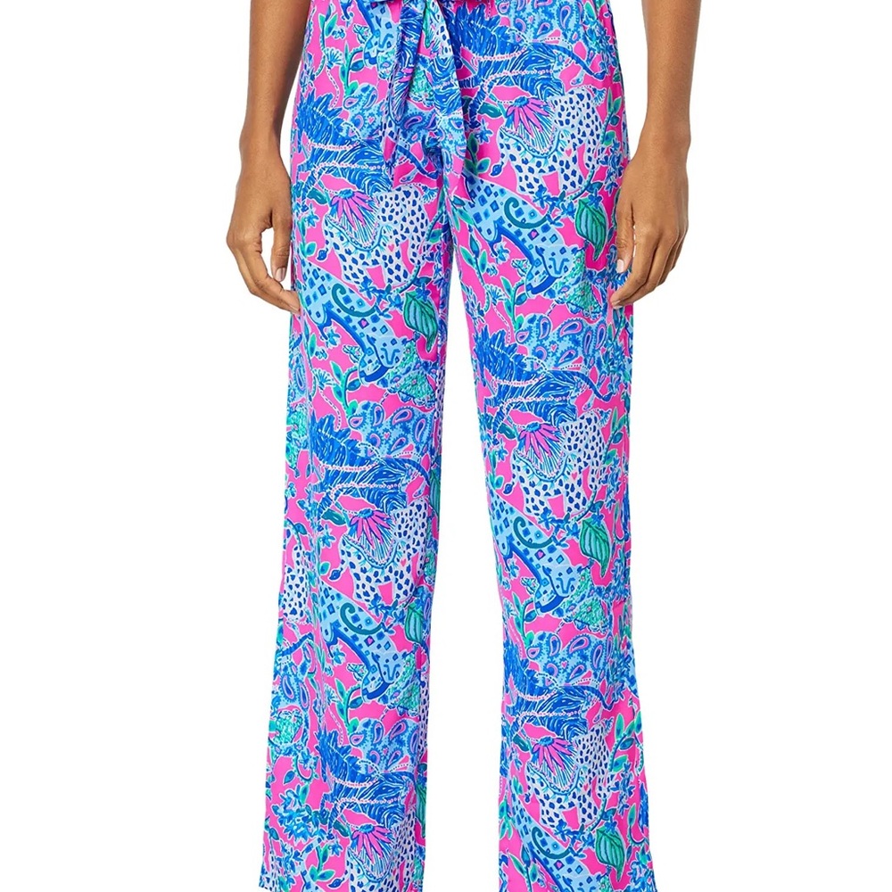 Lilly Pulitzer PJ Woven Pants | Untamed Hearts | 100% Polyester | Large